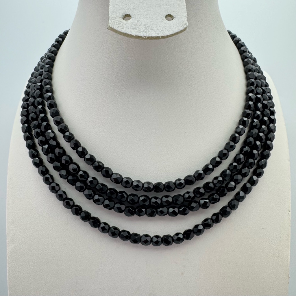 Vintage 1950s Laguna Black Austrian Crystal 4-Strand Necklace 68$